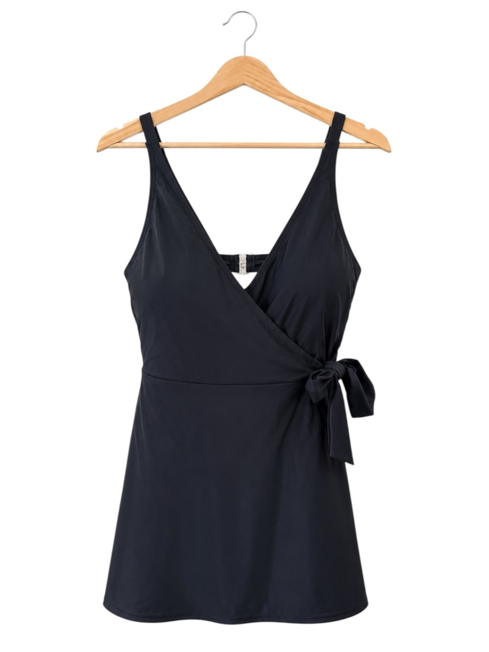 Summer Mae Black Swim Dress One Piece Swimsuit Wrap Tie Tummy Control L